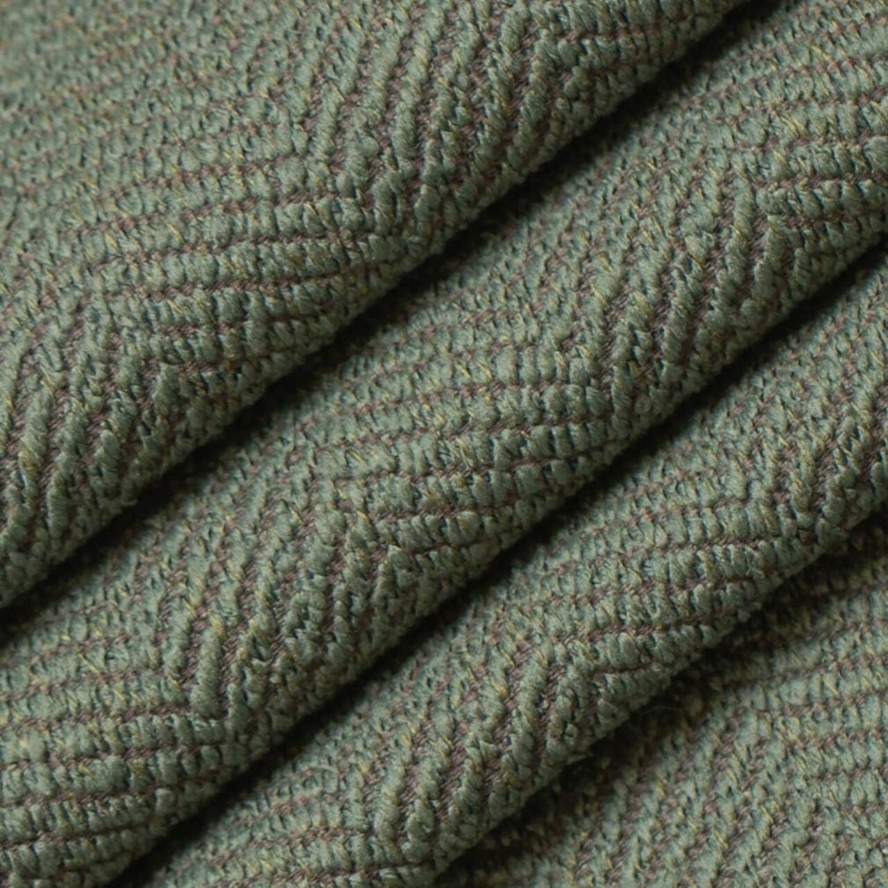 Green Performance Pet Friendly Herringbone Textured Woven Pattern Upholstery Fabric by The Yard - SKU: Ellen Sage